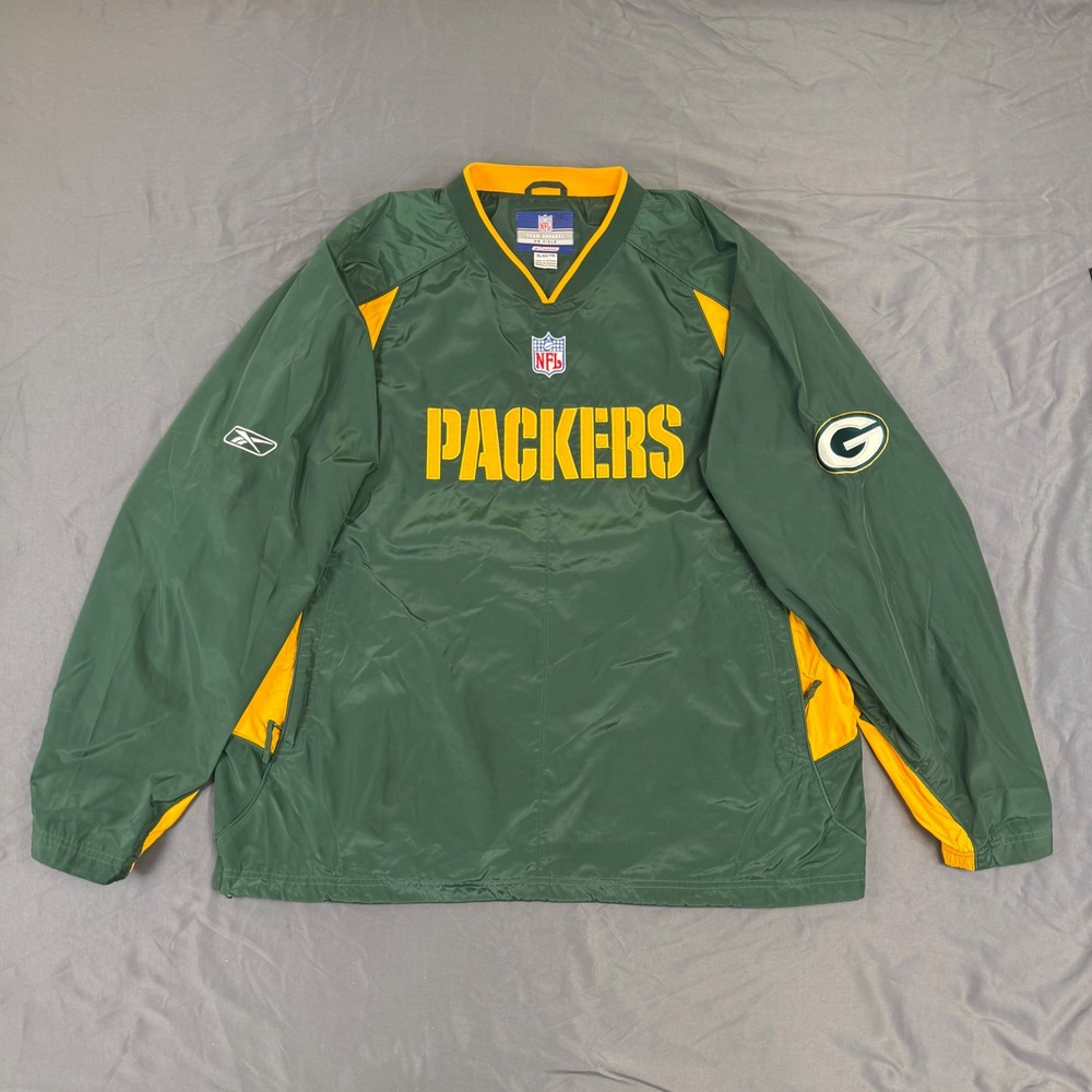 Reebok Green Bay Packers NFL On Field Pullover Windbreaker Jacket Mens XL Green